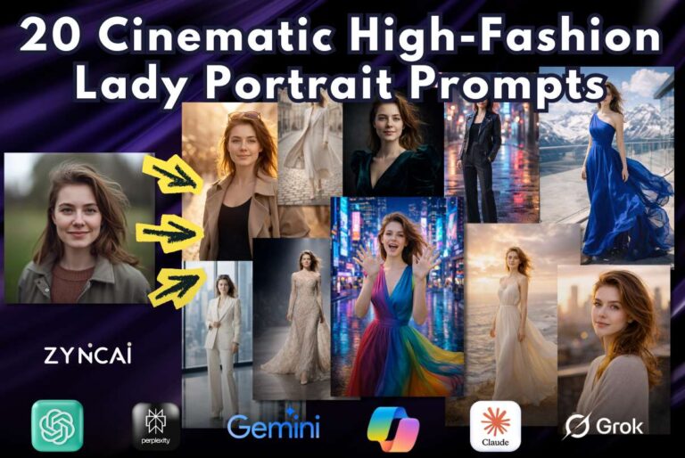 20 Cinematic High-Fashion Female Portrait Prompts (Using ChatGPT, Gemini, Midjourney, Leonardo, or Any)