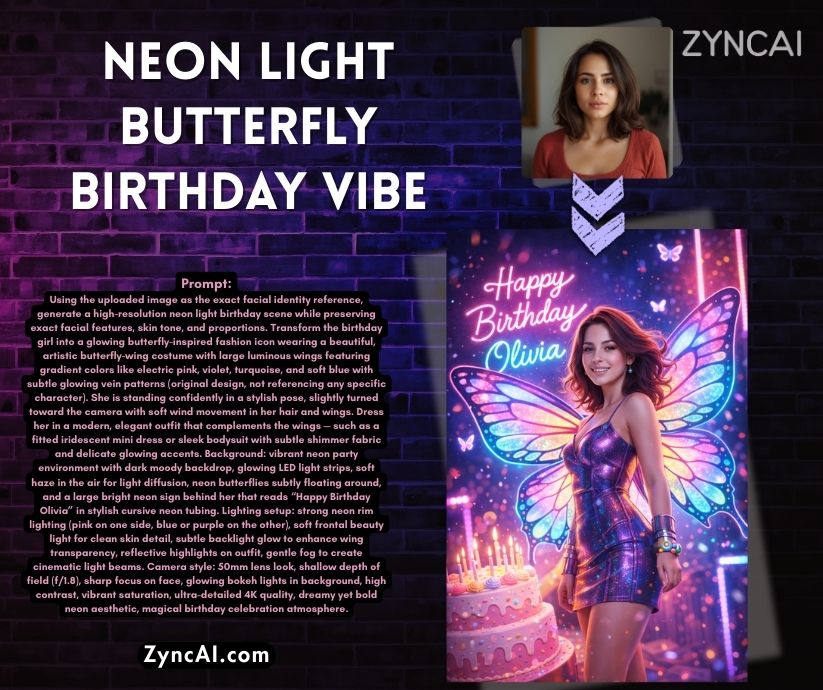 Neon Light Butterfly Vibe - Birthday Photo Generation