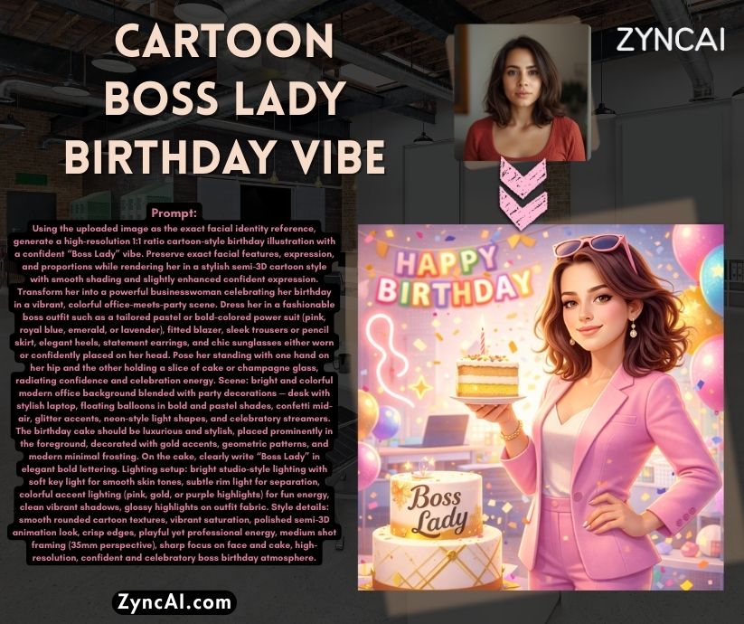 Cartoon Boss Lady Birthday Vibe - Birthday Photo Generation