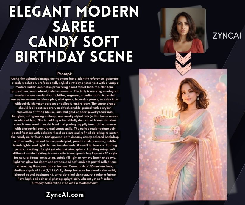 Elegant Modern Saree – Candy Soft Birthday Scene