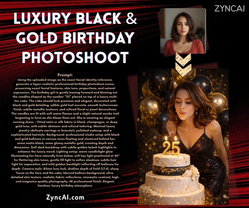 Luxury Black & Gold Birthday Photoshoot - Birthday Photo Generation