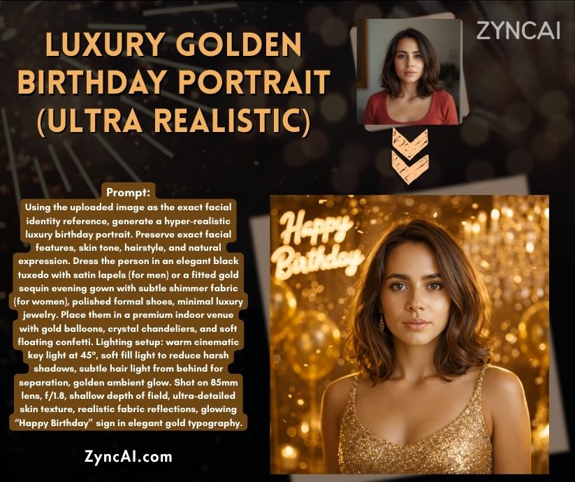 Luxury Golden Birthday Portrait (Ultra Realistic) - Birthday Photo Generation