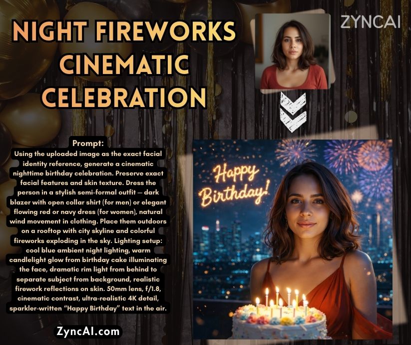 Night Fireworks Cinematic Celebration - Birthday Photo Generation