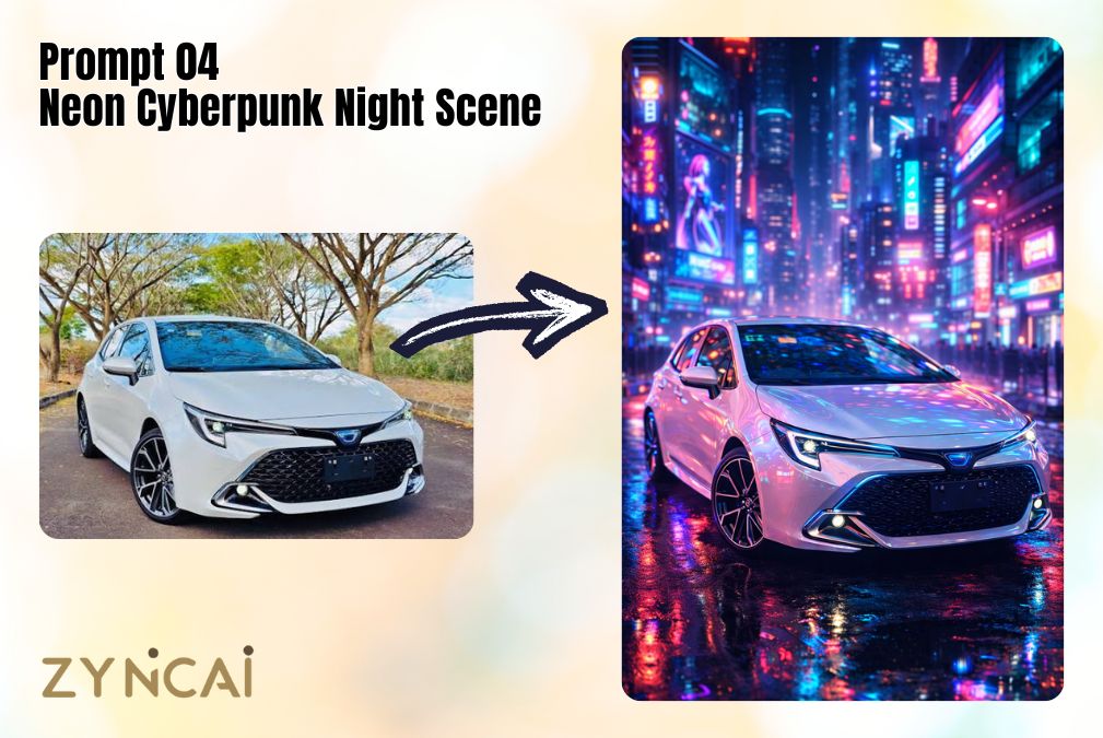 Vehicle Photography Edit Prompt 04 - Neon Cyberpunk Night Scene