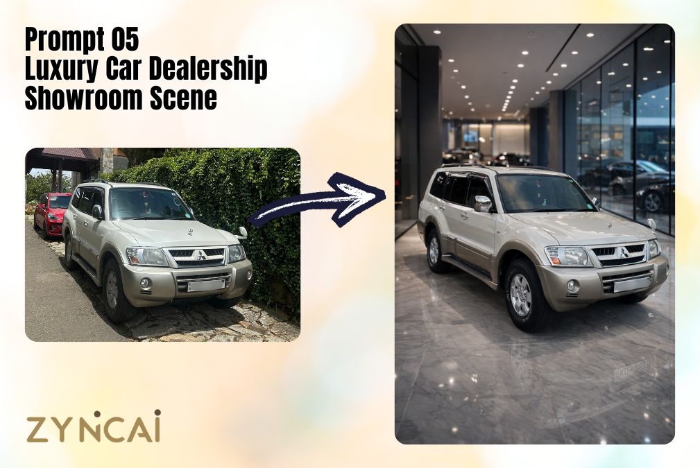 Vehicle Photography Edit Prompt 05 - Luxury Car Dealership Showroom Scene
