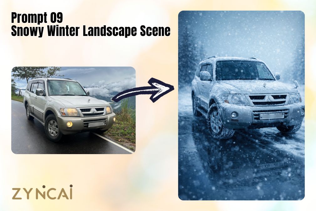 Vehicle Photography Edit Prompt 09 - Snowy Winter Landscape Scene